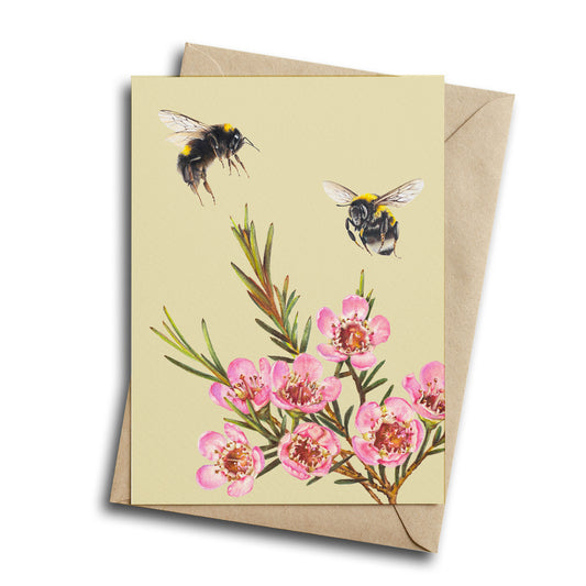 Bumble Bee & Wax Flowers Greeting Card