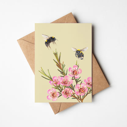 Bumble Bee & Wax Flowers Greeting Card