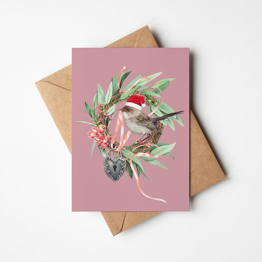 Christmas Wren/plum  Greeting Card