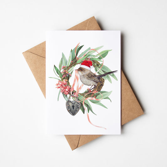 Christmas Wren/white Greeting Card